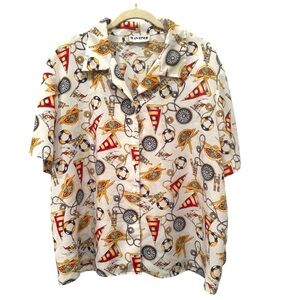 Vintage Nautical Print Button Down- Size XL/above Sailing Anchor Artsy Novelty